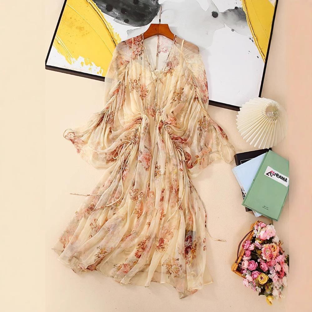 Plus Size Slim Fit Flowy Silk Floral Dress - 2025 Super Fairy Collection