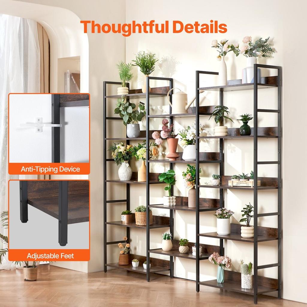 Metal Bookshelf Rustic Bookshelf 14-Tier for Living Room Bedroom & Office