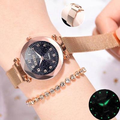 Ladies Fashion Convex Glass Quartz Mesh With Magnetic Buckle Starry Sky Watch