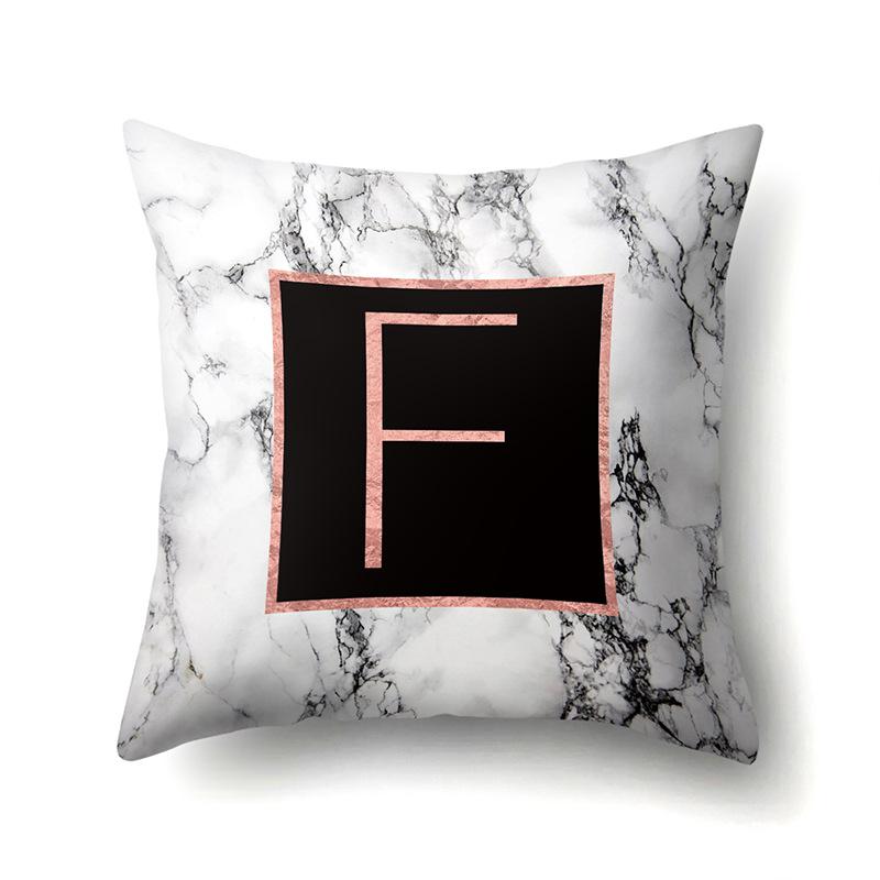 Polyester Pillowcase 26 English Letters Rose Gold Home Marble Decorative Printed Pillowcase