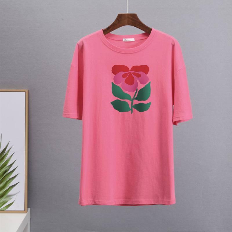 Hirsionsan Harajuku Blommig T-shirt Dam Sommar Chic Goth Kläder Abstrakt handritad grafisk T-shirt Lösa bomull Damöverdelar