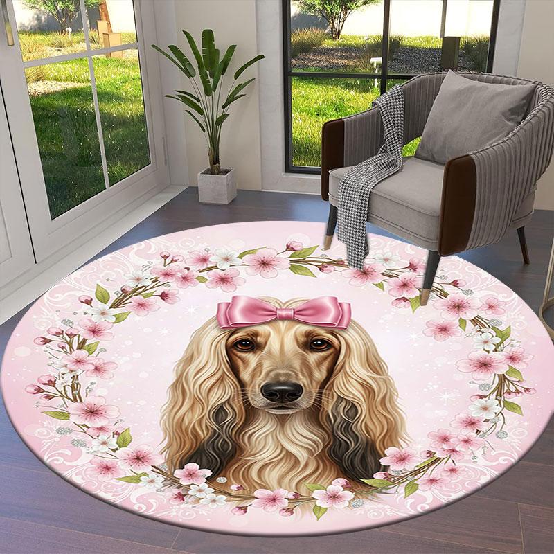 Bow tie puppy Round Area Rug,Carpet Rug for Living Room Bedroom Sofa Playroom Decor,Non slip Floor Mat