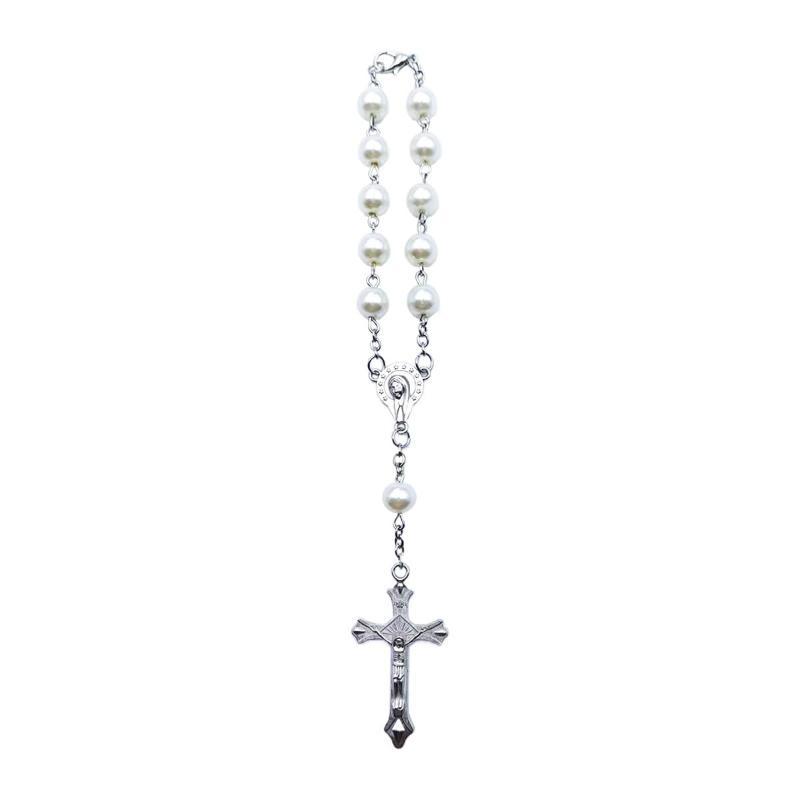 1 Stück Kreuzförmige Armbänder Autoanhänger Rosenkranzarmbänder Perlen Autozubehör Schmuckgeschenke Thematisch um den christusähnlichen Glauben