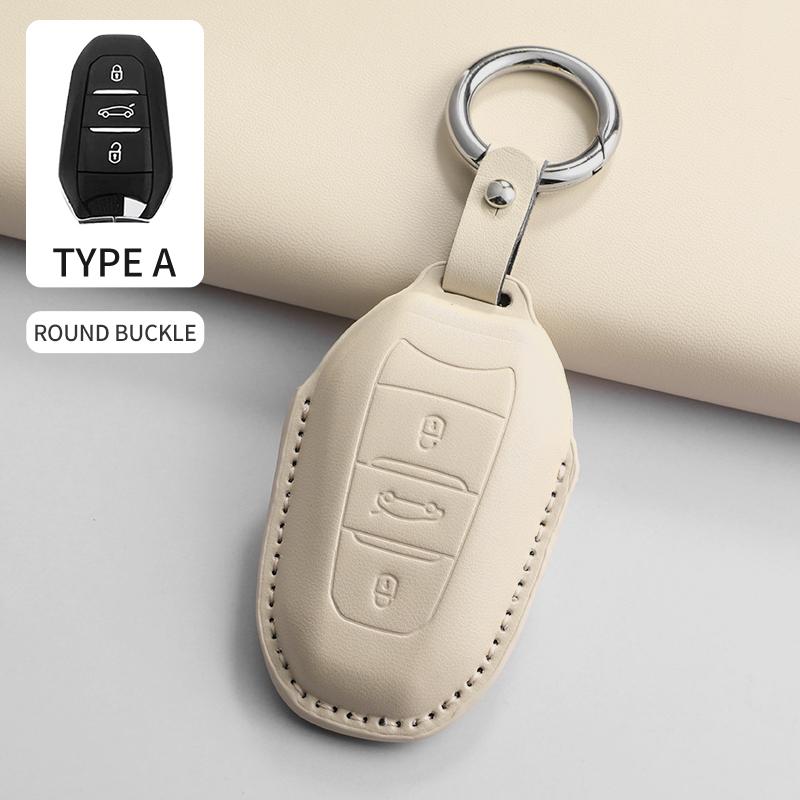 Housse de clé intelligente à distance pour voiture en cuir PU, Coque de clé décorative anti-rayures pour Citroen C4 C5 C6 C5 X C5 Aircross gray