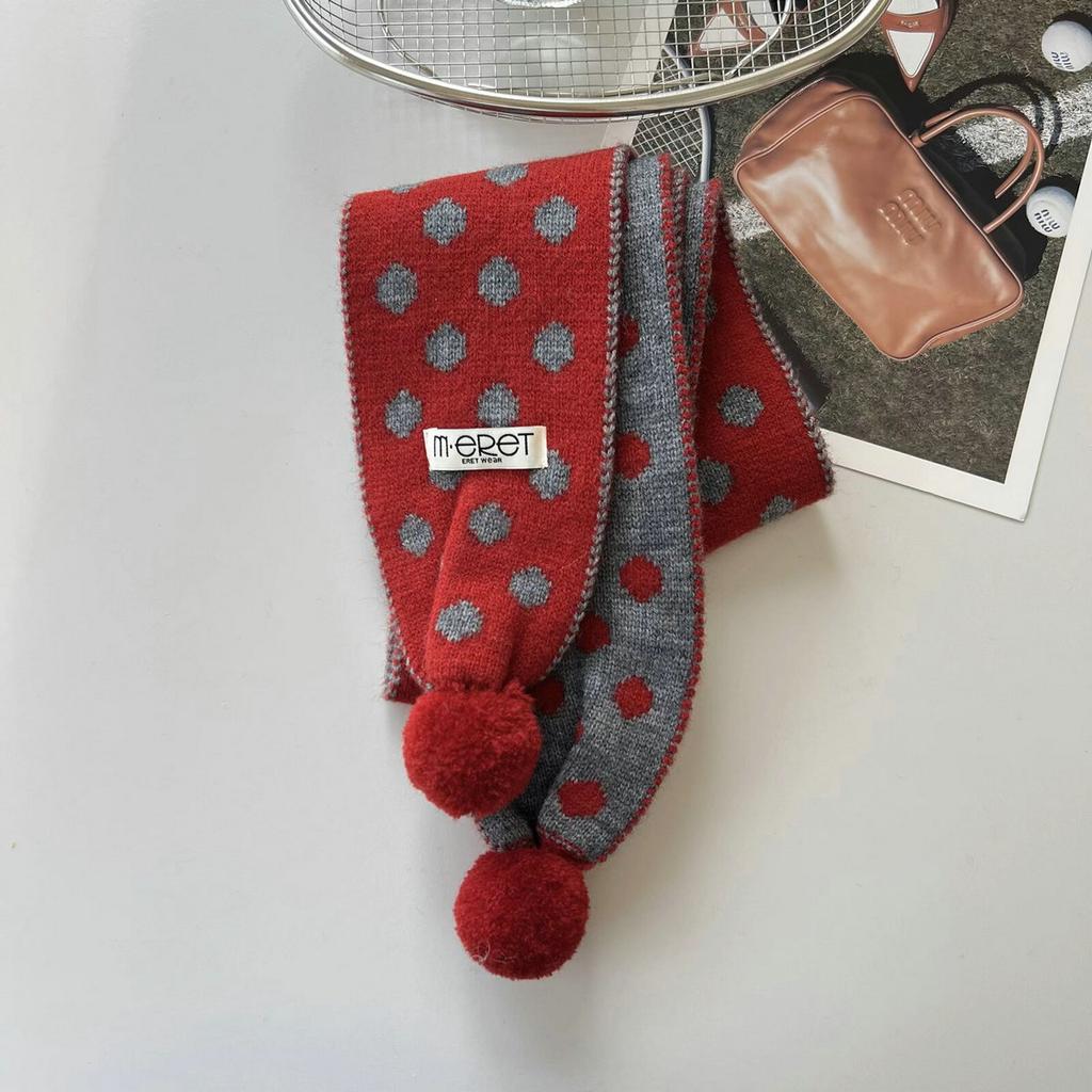 Korean Version of Small Fresh Double-sided Polka Dot Knitted Scarf Women's Winter Warm Neck Protection Jacquard Hairball Scarf Soft Waxy Versatile