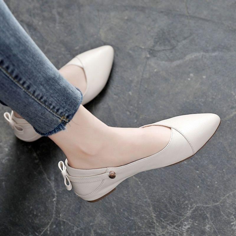 Soft Leather Anti-slip Soft Sole Flat Shoes, Versatile, Simple Pointed Toe Women's Shoes