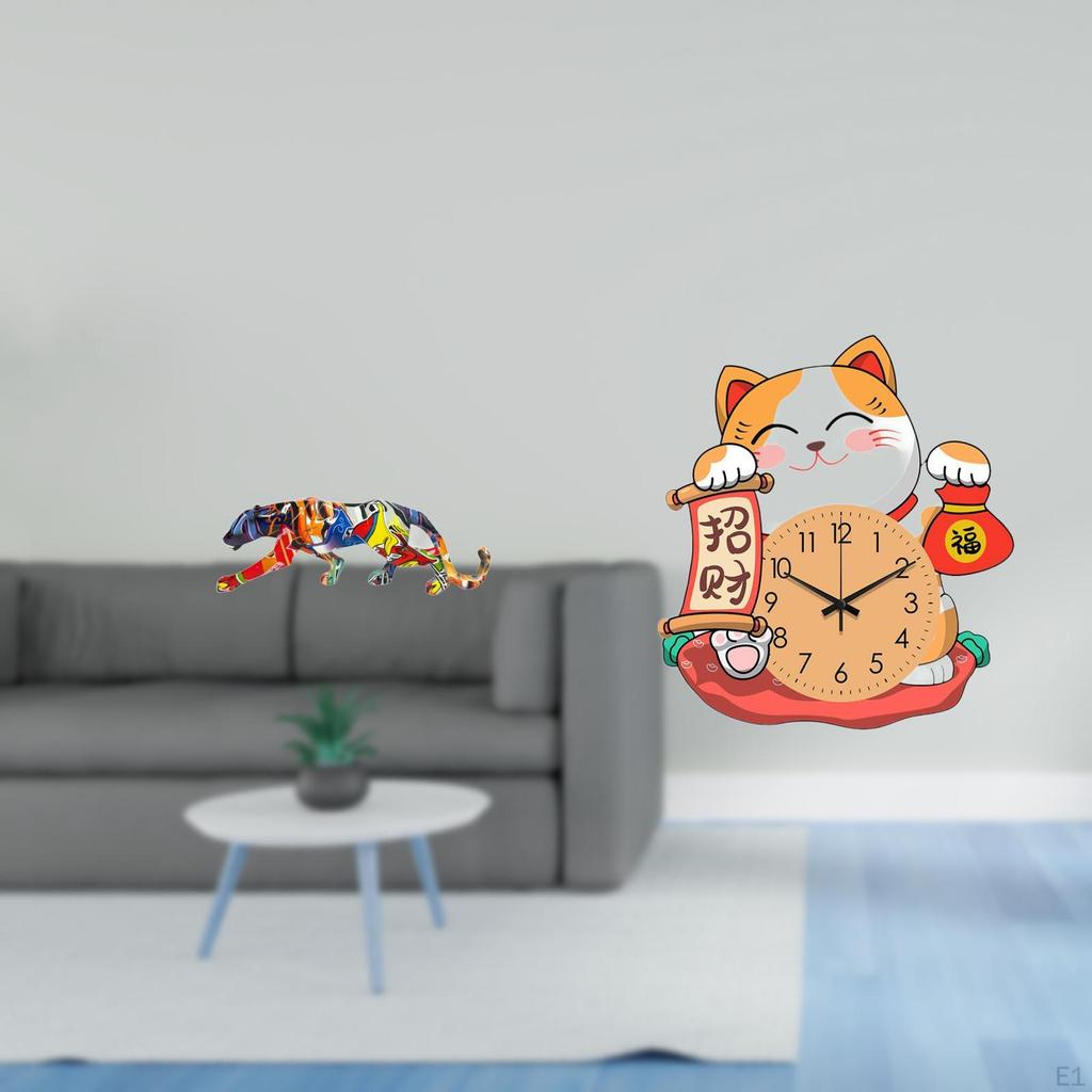 Cat Sculpture Clock Animal Craft Figurine Ornament for Kids Children Home Decor Silent Hanging