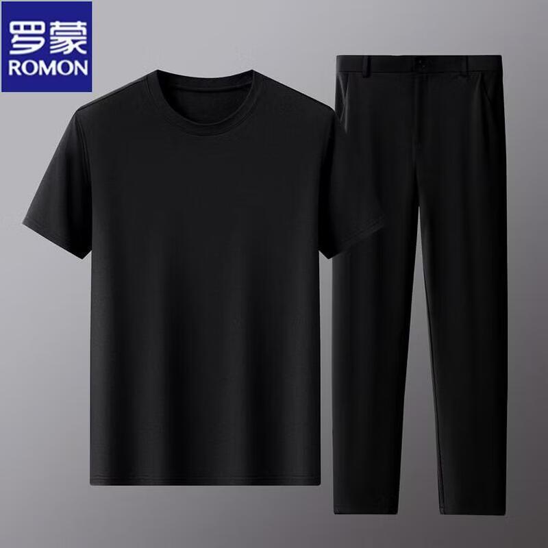 ROMON Men s Summer Elastic T-shirt & Casual Pants Set L/50
