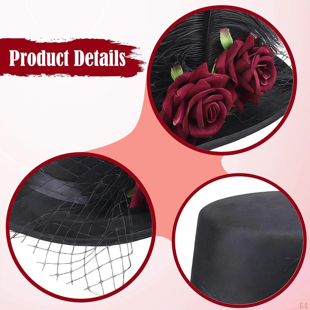 Top Hat Costume Artificial Rose Flower Feather for Carnival