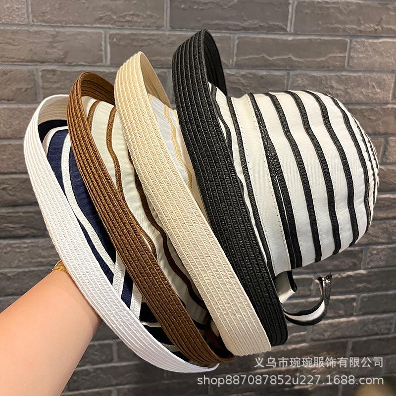 Summer striped sun hat women outdoor travel beach sun hat fashion warped edge bucket hat