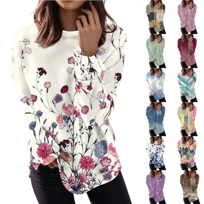 Women's Casual Fashion Print Long Sleeve Round Neck Pullover Top