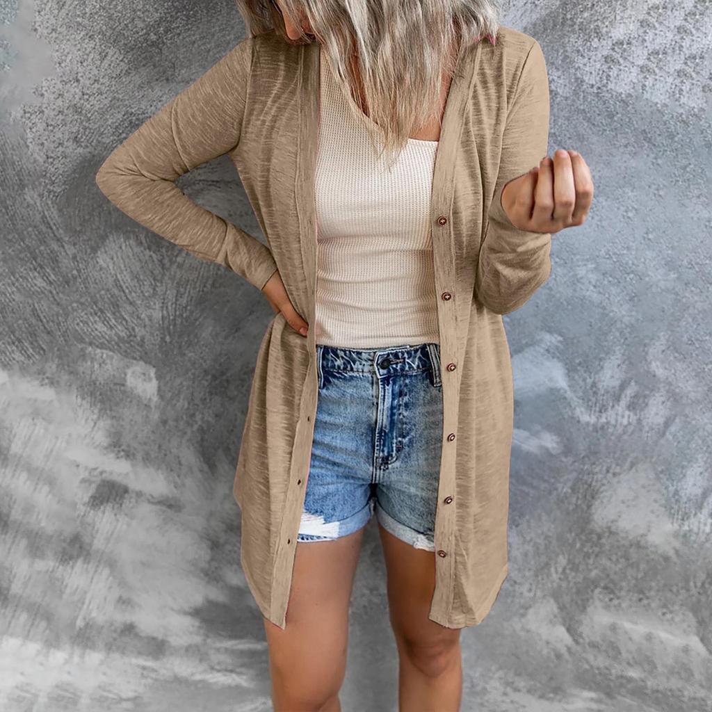 2025 Autumn Winter Women's Long Button Casual Cardigan - Pure Color, Long Sleeve