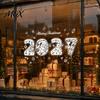 Holiday Glass Decals 4PCS 2027 Christmas New Year Static Window Clings, Nordic Snow Town Snowflake Ornaments Stickers, Reusable for Shop Home