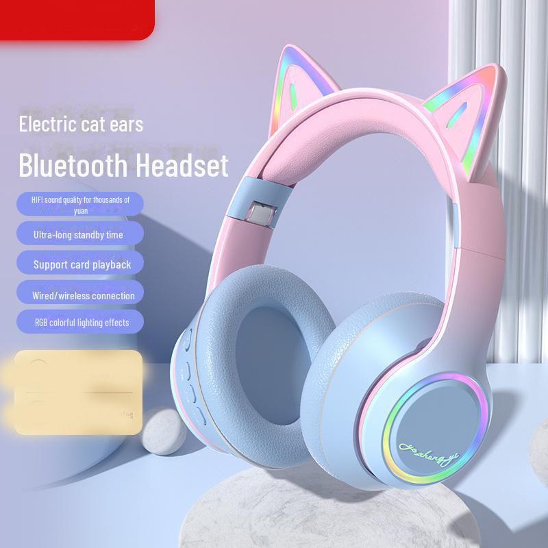 

Модные градиентные наушники-кошачьи ушки с беспроводным Bluetooth и глубокими басами