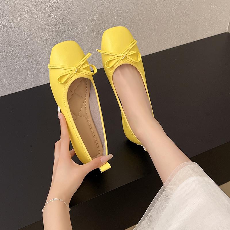 2026 Neue Frühling Square Toe Damen Ballerinas Schlicht Flach zum Hineinschlüpfen Damenschuhe Weiche Sohle Schmetterlingsknoten Elegant Kleider Schuhe