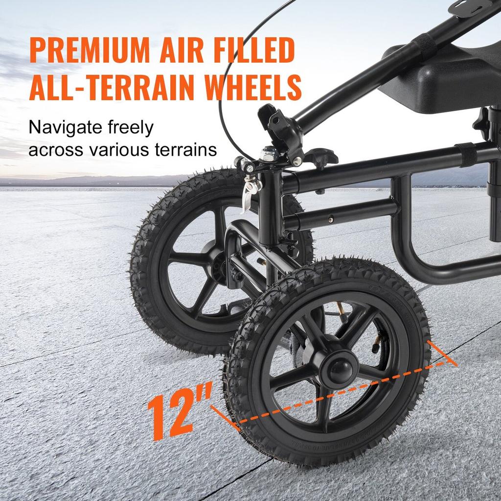 Folding Knee Scooter, Carbon Steel Steerable Knee Walker with Height-Adjustable Handlebar & Knee Pad, 12" All-Terrain Wheel, Dual Brakes, Leg Recovery