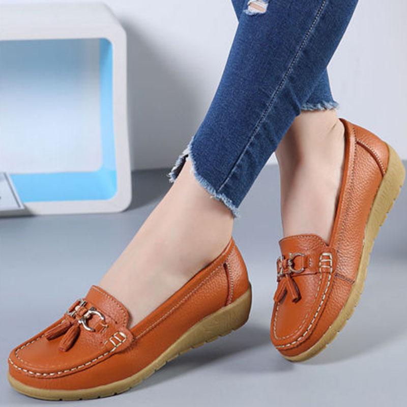 WTEMPO Soft Leather Women's Single Shoes Comfortable Flat Heel Soft Sole Tassel Metal Decoration Fashion Versatile Casual Shoes Dropshipping Wholesale