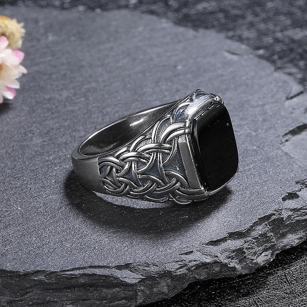 Silberschmuck Ring Natur 10*12mm Großer Schwarzer Achat Stein Vintage Ring Für Frauen Party Geschenke