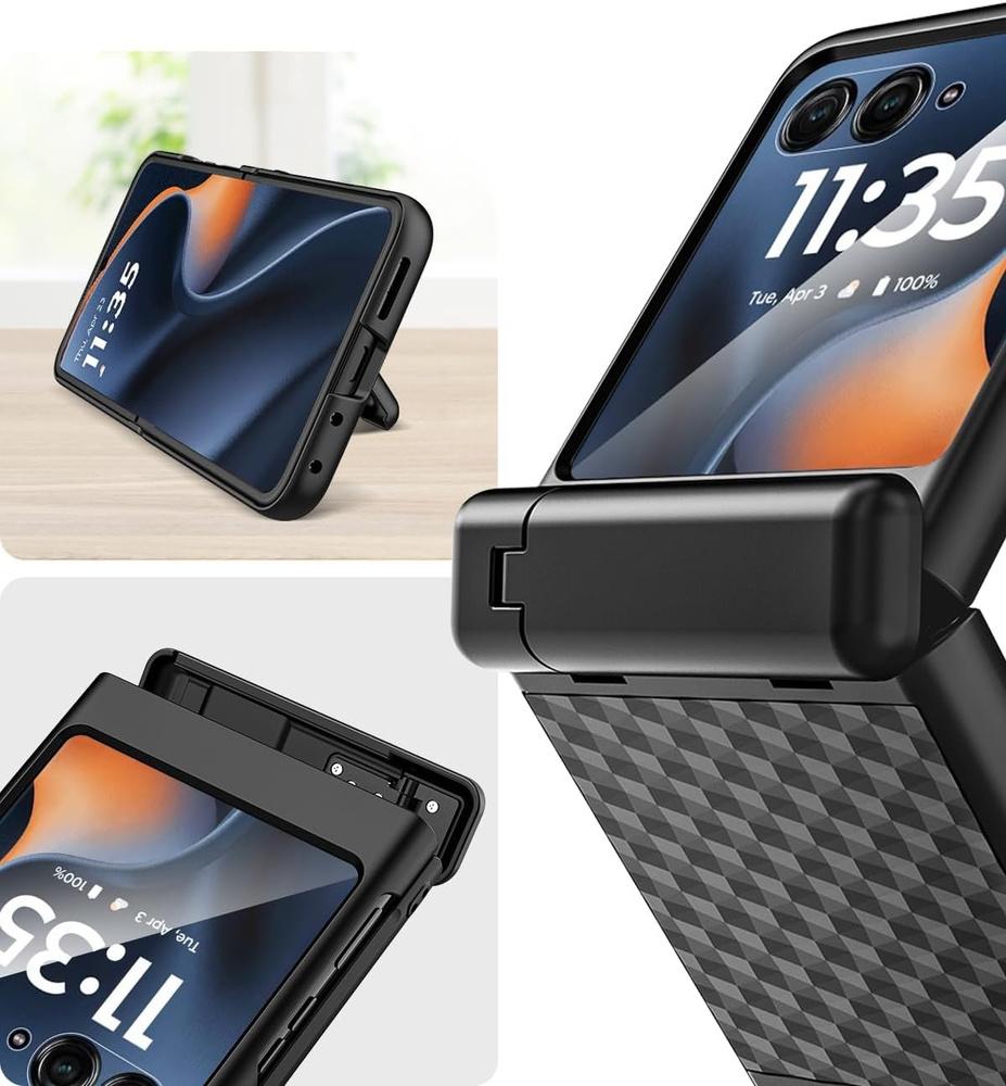 Hülle für Motorola Razr 70 Ultra / 60 Ultra, PC-Ständer Hülle, mit Glas, schwarz