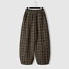 Women Lantern Pants Woolen Plaid Design Casual Loose Elastic Waisted Trousers Women Clothing Harem Pants