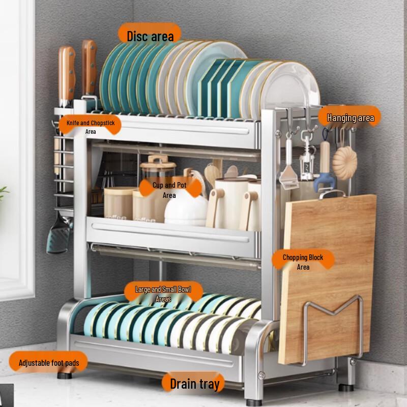 3-Tier 304 Stainless Steel Countertop Dish Rack