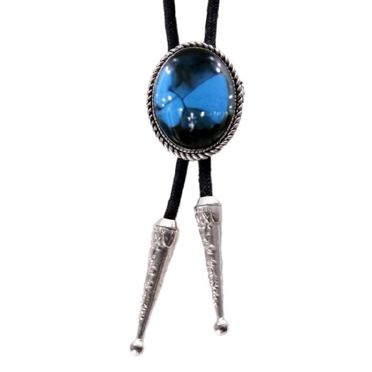 

Braided Shoestring Stone Bolo Tie Carved Charm Cowboy Necktie Necklace