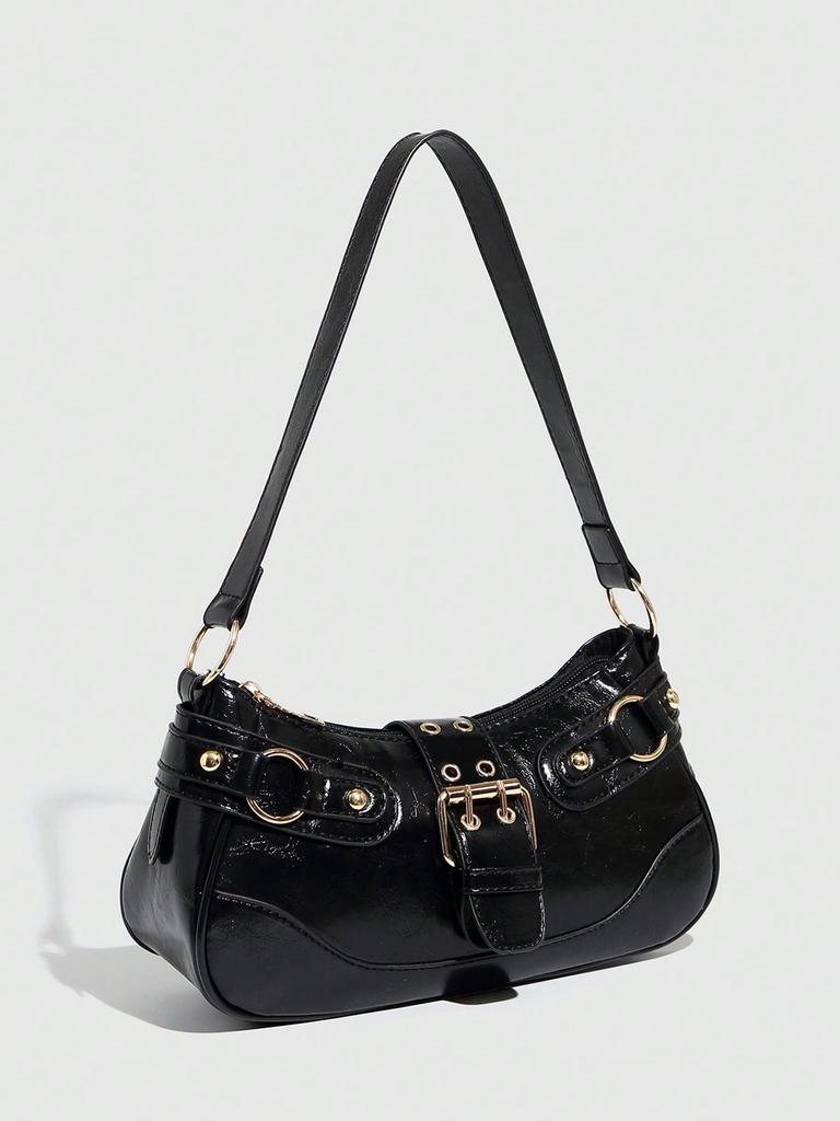 Retro High-End Bag Women'S Fashion Rivet Underarm Bag Niche Design Versatile Commuter Shoulder Bag