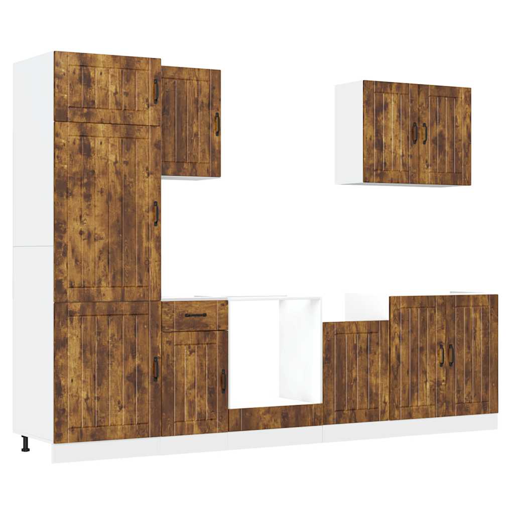 7 Piece Kitchen Cabinet Set Lucca Smoked Oak Wood Based Material