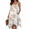 Women's Summer Casual Print Round Neck Adjustable Suspender Dress With Pockets