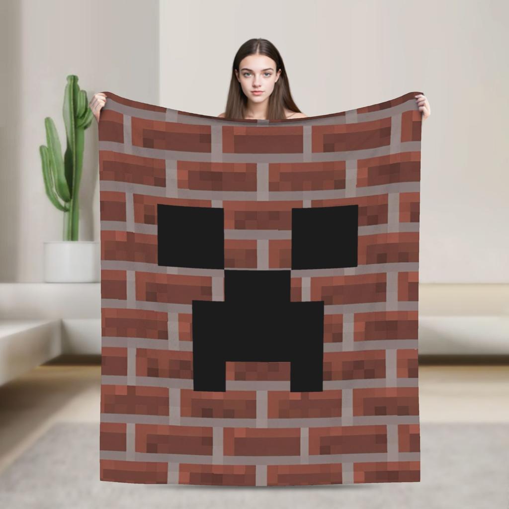 Creeper Big Face Videogame  Blanket Game Flannel Funny Warm Throw Blankets for Bedding Lounge Spring Autumn