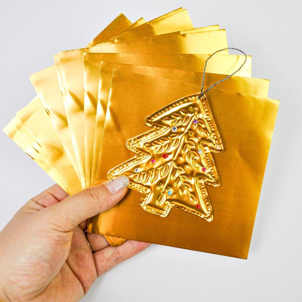 10 Sheets Handmade Foil Paper Craft Kit with Shimmer Gold and Silver Christmas Painting Engraving Mounting Art Ornament Making