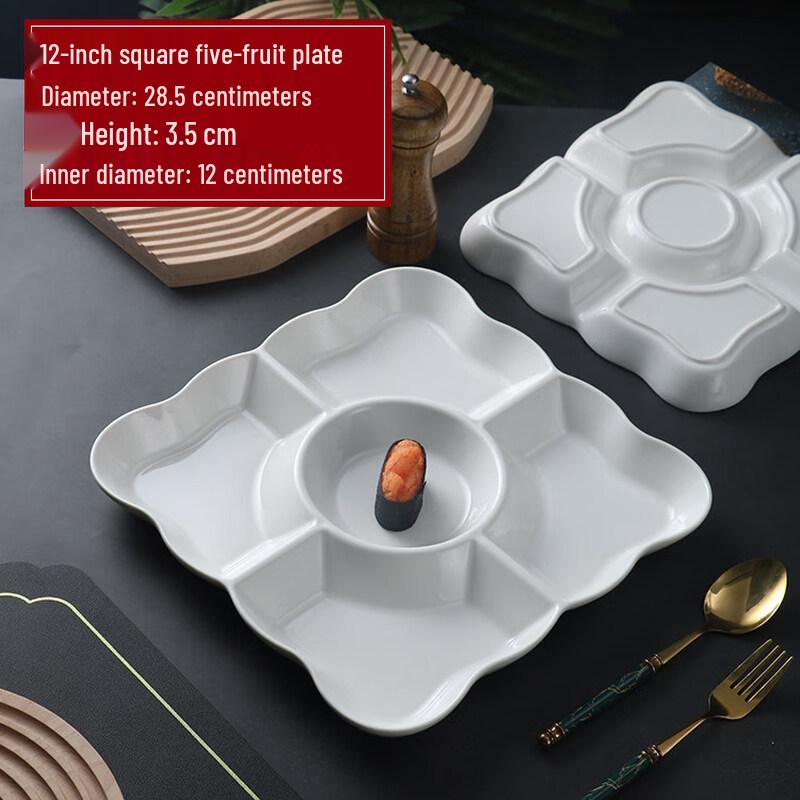 Square Ceramic Dumpling & Dipping Sauce Plate
