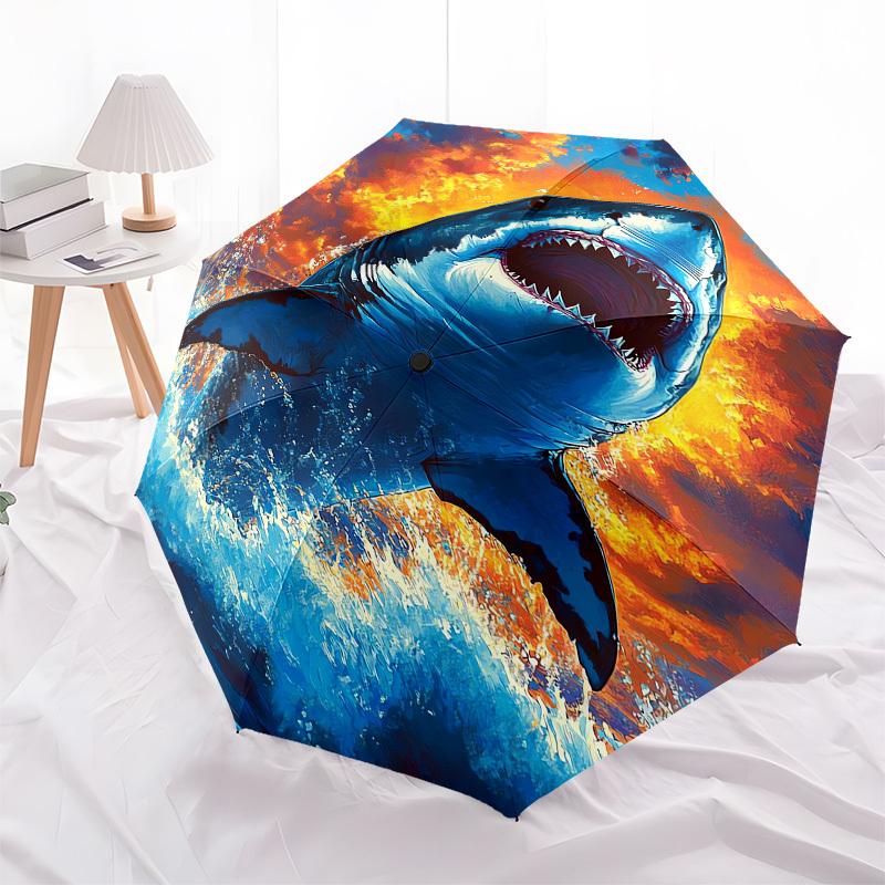 1pc Great White Shark Sunset Umbrella with Plastic Handle,Suitable for All Seasons UmbrellaPT483
