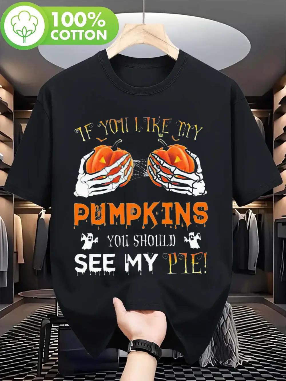 

Plus Size Halloween Pumpkin Graphic T-shirt - 100% Cotton Short Sleeve Tee with If You Like Dirty Pumpkins Slogan L