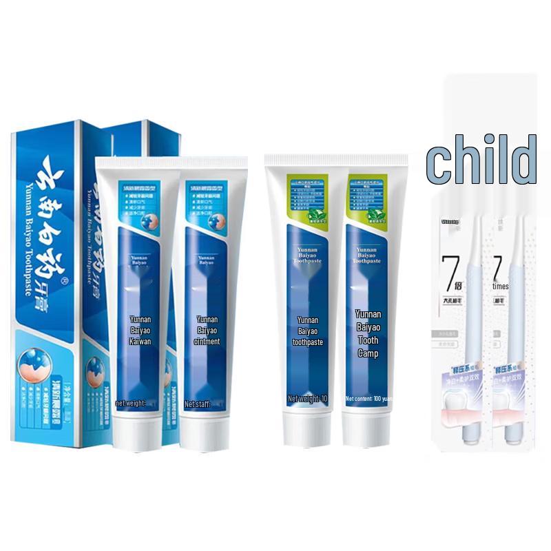 Yunnan Baiyao Oral Care Bundle: Fresh Dew, Mint Toothpaste & Toothbrushes