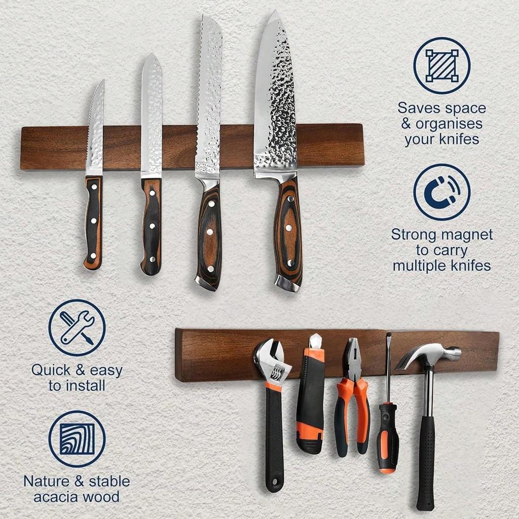Leeseph Wall Mount Magnet Knife Holder, Wood Magnetic Knife Holder Strip for Home Organizer, Kitchen Utensils, Knives and Tools