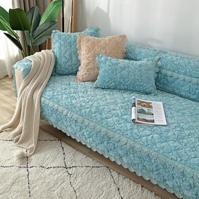 

Современный розовый плюшевый чехол для дивана 5 местный сплошной утолщенный угловой Г-образный кожаный чехол для дивана кружевное кресло защитная мебель Cushion cover30x50cm синий