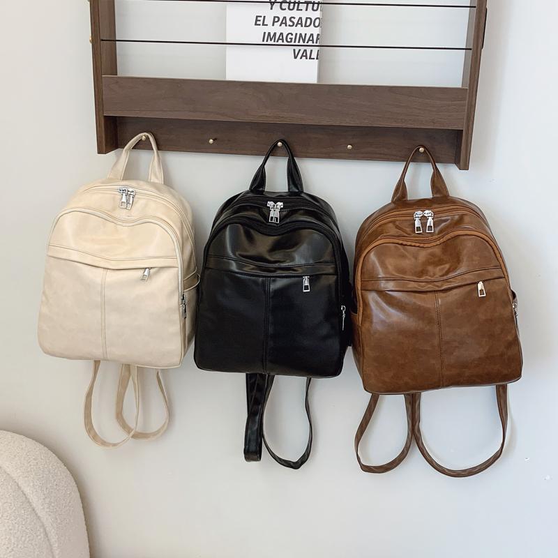 

Women s Soft Leather Backpack Student Schoolbag коричневий