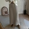 Women's Winter Velvet High Waist Knit Midi Skirt - Thick, Slit, Loose Fit, Bodycon