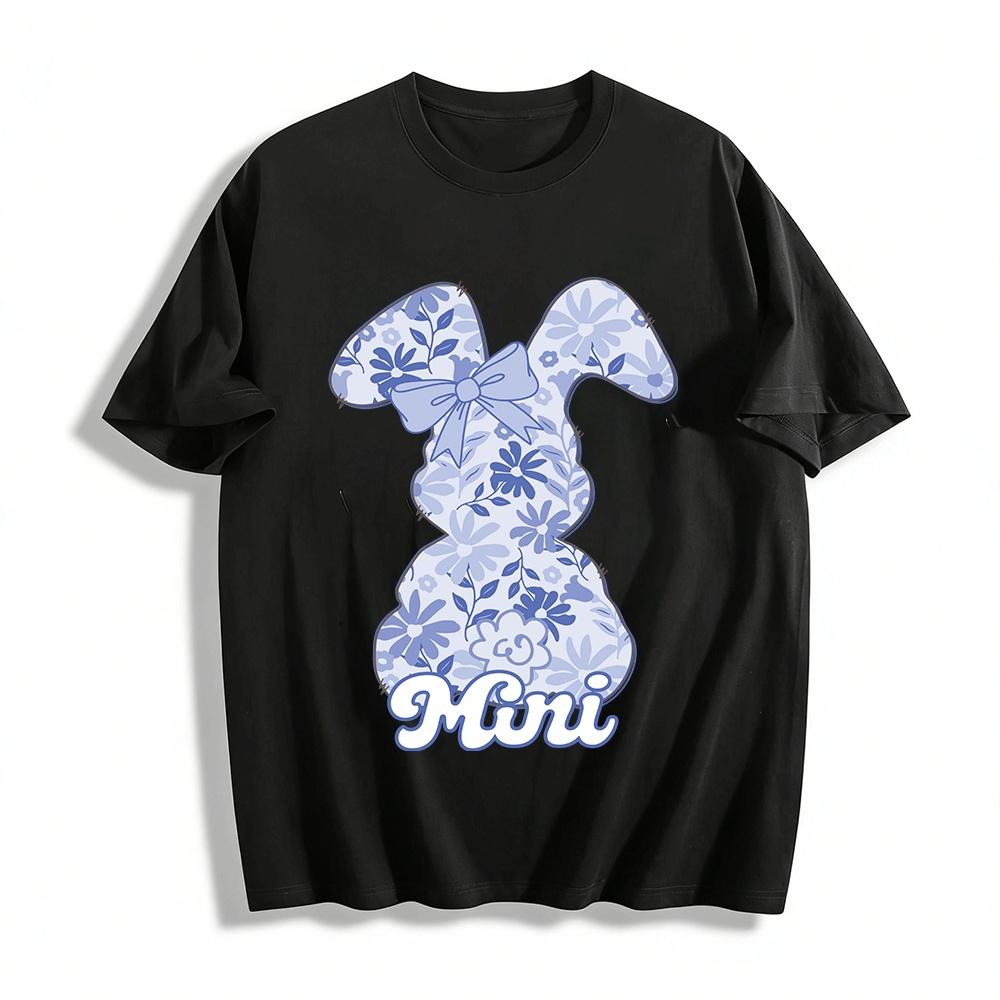 

Floral Bow Bunny Print Casual Top For Mini And Family Pure cotton T-shirt XXS