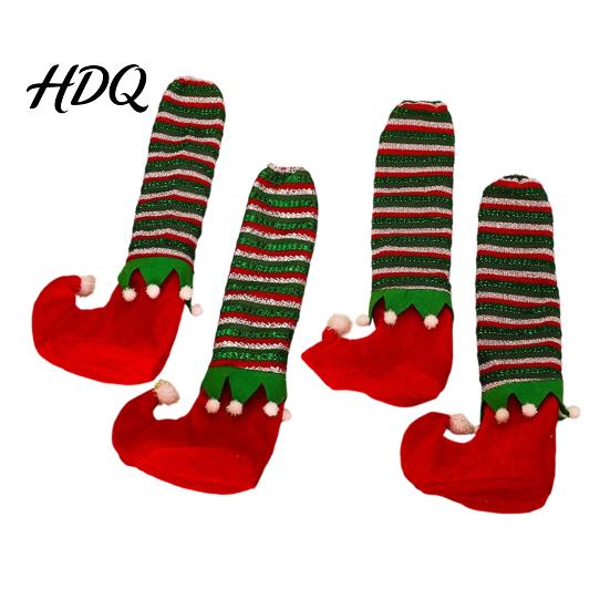 Holiday Furniture Floor Protectors 4 Pcs Christmas Table Chair Leg Covers Striped Elf Reusable Dining Decor Socks for Room Xmas Party Cute