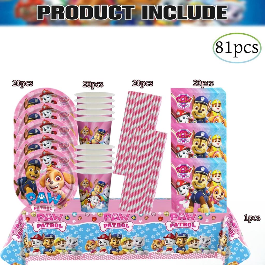 PAW Patrol Doğum Günü Süslemeleri Skye Tek Kullanımlık Sofra Takımı Seti Köpek Masa Örtüsü Tabak Hediye Çantası Bebek Partisi Çocuk Hediyesi Parti Malzemeleri