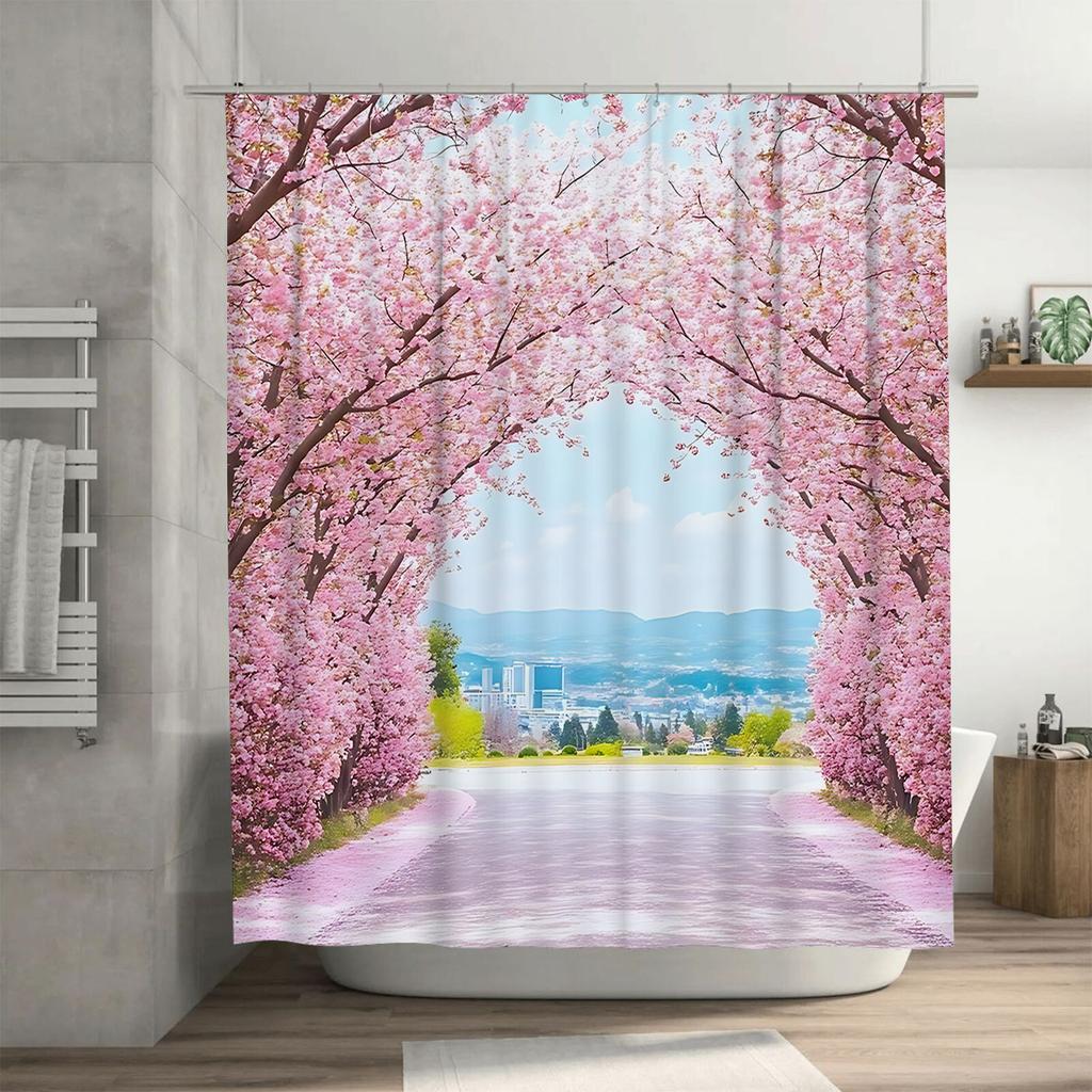 Cherry Blossom Tunnel Shower Curtain—Stunning Nature Scene for Your Bathroom—Romantic and Serene Decor Idea Waterproof Durable