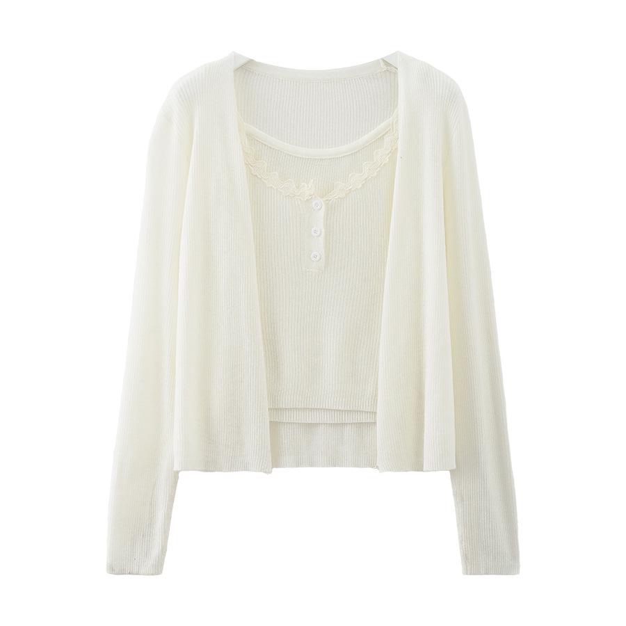 Damen Süßes Spitzen-Camisole & Strickwaren-Set – Huang Zheng 2025 Frühling Koreanischer Stil Zweiteiler (H1KA510076)