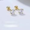 Golden Four-claw Zircon Ear Studs - No Need To Remove The Ear Ring Screws When Sleeping; Simply Twist The Ear Canal Screws.