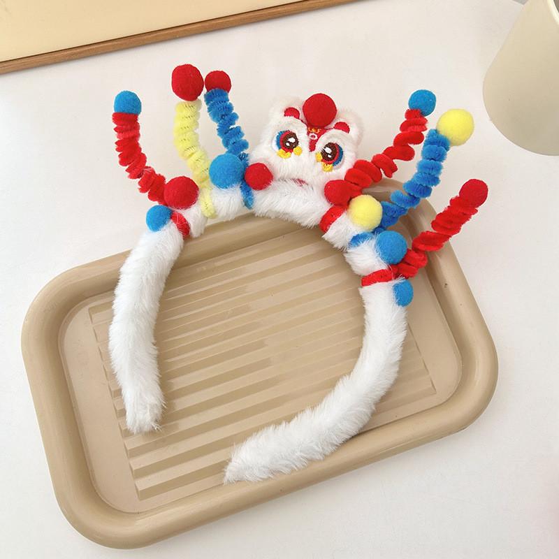 Handmade Fluffy Lion Headband For Women Korean Style Sweet Hairpin Red Color