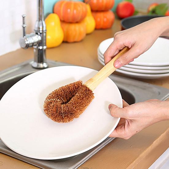 Hushållskök Naturlig Kokospalm Gryt- och Skålrengöringsborste med Trähantag