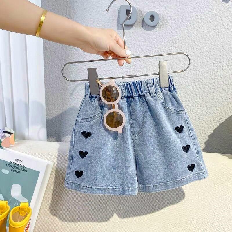 Pantaloncini di jeans ricamati da bambina, estivi, all-match