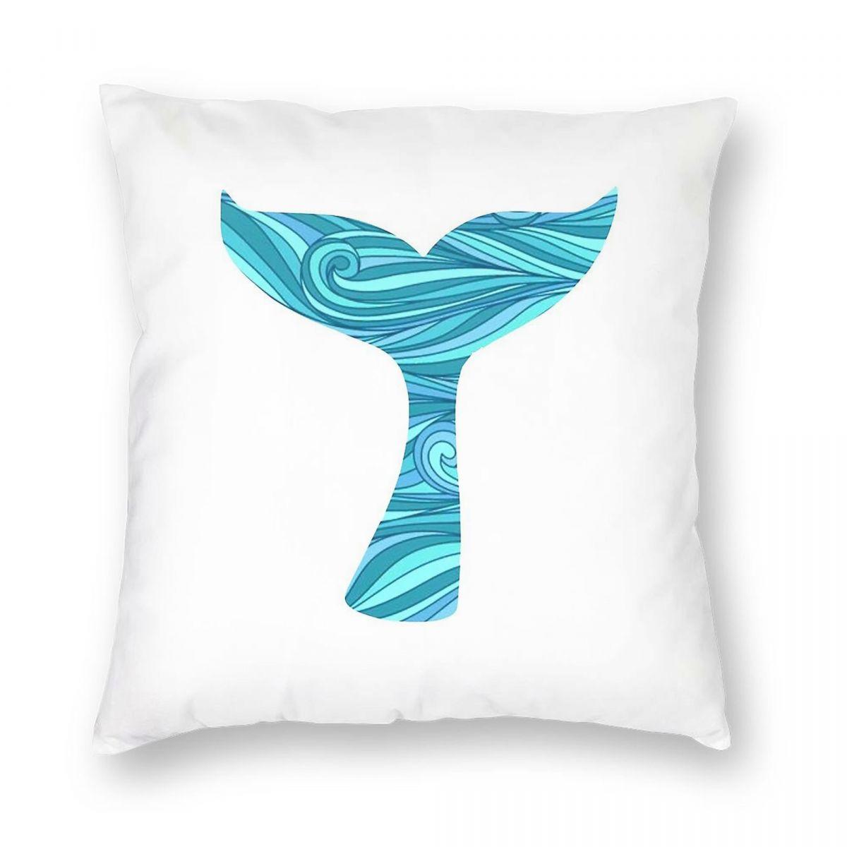 Ocean Waves Whale Tail Square Pillowcase Polyester Linen Velvet Creative Zip Decorative Pillow Case Room Cushion Case 30x30cm