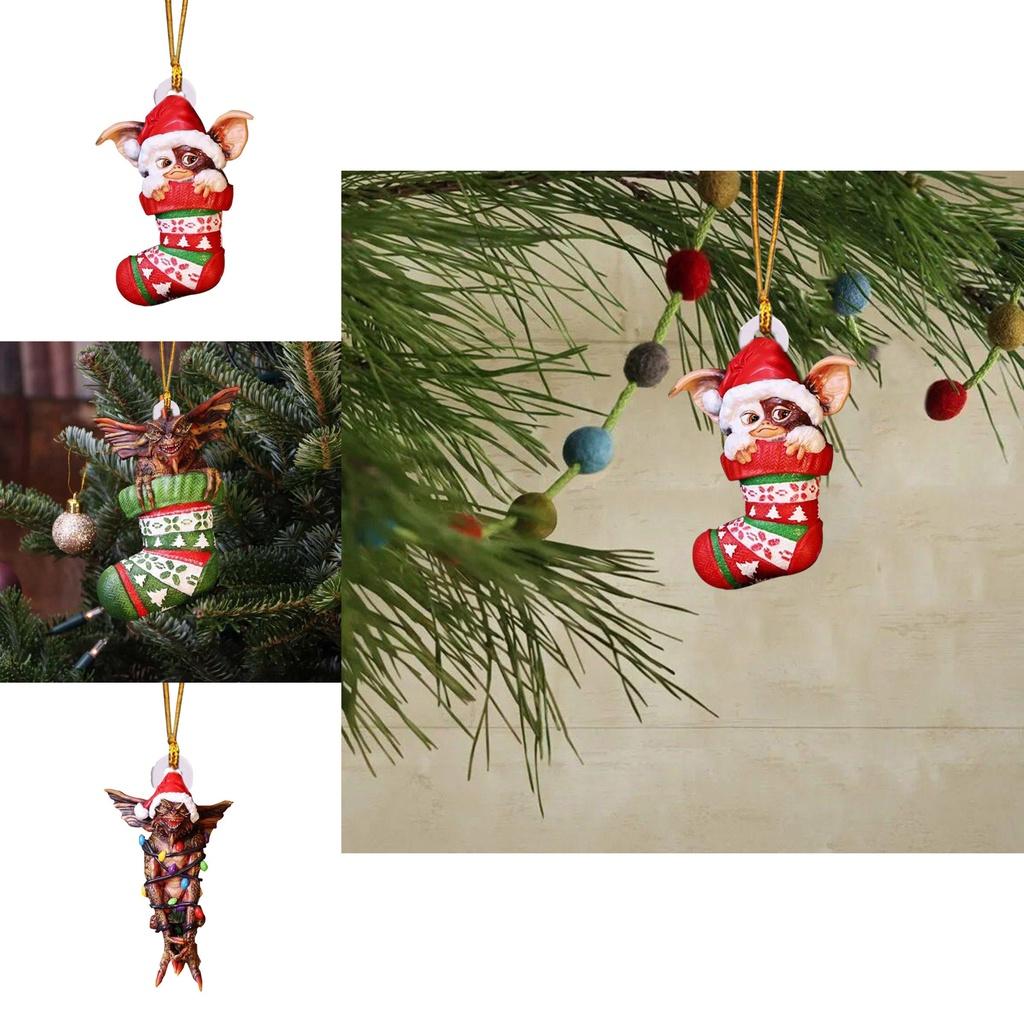 Merry Christmas Gremlins Gizmo Acrylic Santa Hat Pendant Xmas Tree Decor